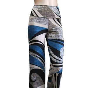 Blue/ Black/Silver Wide Leg Geometric Print Palazzo Pants. Size Medium.